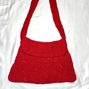 Sparkly Red Crochet CrossBody or Shoulder Tote